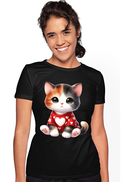 StoryGift Romania Tricou Femei cu o pisicuta serioasa, ilustratie, poarta o b...