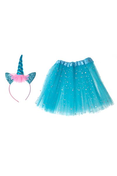 zola Costum carnaval pentru fetite, model unicorn, fustita albastra cu stelute,varsta 3-6 ani