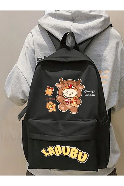 DEEFWEAR Black Labubu Gingerbread Man Bottom Top Printed School, Classroom, Course Printed Backpack