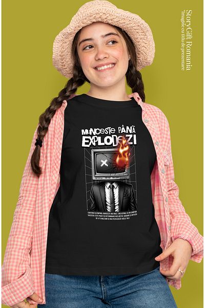 StoryGift Romania Women's T-shirt men's office with TV fire work until you explode with print BLK_XL
