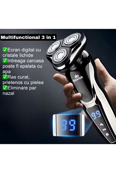 SHAVER Ξυριστική μηχανή 3 σε 1 4D με οθόνη LCD και γρήγορη φόρτιση – Πολυλειτουργική, αδιάβροχη