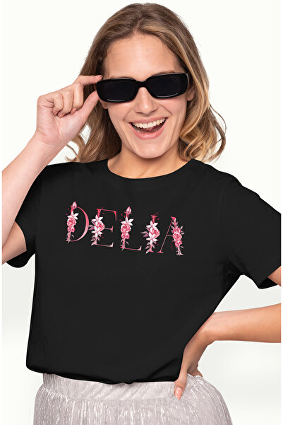 StoryGift Romania Tricou Femei Cu Numele Delia, Floral, Colorat, Creativ, Fru...