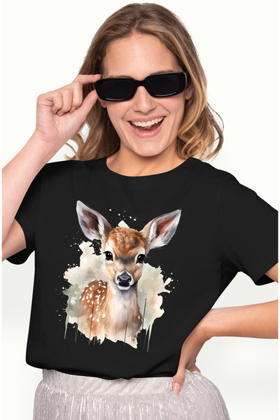 StoryGift Romania Tricou Femei cu o caprioara, ilustratie, pete de culoare, a...