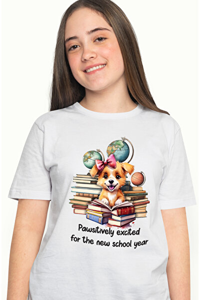 StoryGift Romania Tricou Femei cu o catelusa vesela care este nerabdatoare sa inceapa noul an scol WHT_L