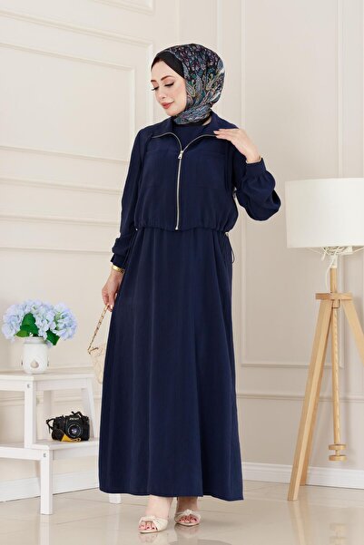 Sevitli Φόρεμα Ela με λεπτομέρεια τσέπης και τσέπες-Μπλε ναυτικό