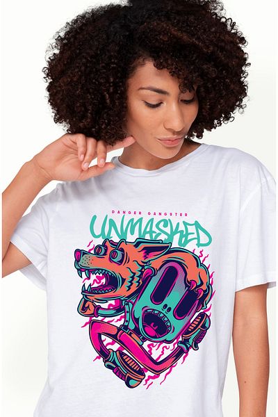 StoryGift Romania Women's T-Shirt With Orange Dog And Flaming Mask, Text In English Unmasked, WHT_XS