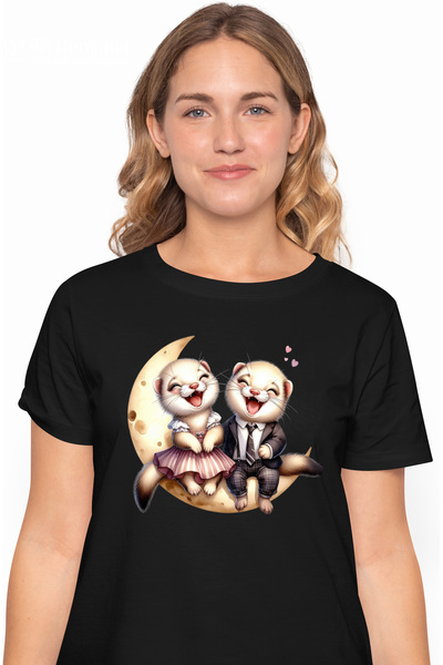 StoryGift Romania Tricou Femei cu 2 rozatoare care rad, ilustratie, semiluna,...