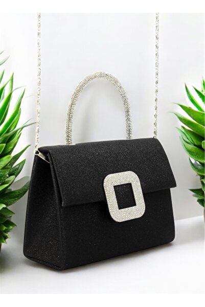 Çanta Sepetim حقيبة سهرة نسائية ذات مقبض حجري فضي اللون بإبزيم مفصل