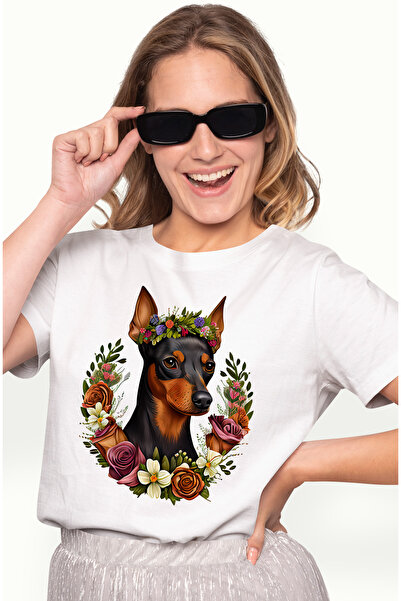 StoryGift Romania Tricou Femei cu un catel cu floricele in cap, ilustratie, c...