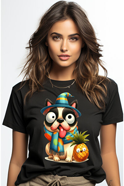 StoryGift Romania Tricou Femei cu un catel care are o privire dubioasa, nebun...