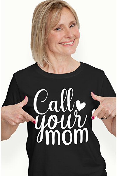 StoryGift Romania Tricou Femei cu inimioara si textul "Call your mom" - suna-ti mama cu imprimeu BLK_XL