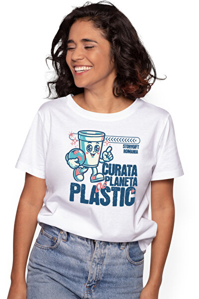 StoryGift Romania Tricou Femei curata planeta de plastic cos de gunoi recicla...