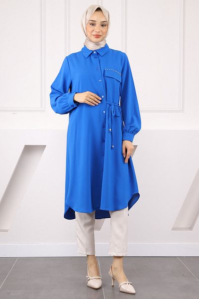 İmajButik Saks Blue Side Tie Linda Tunic