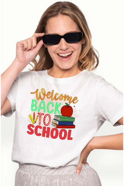 StoryGift Romania Tricou Femei cu mesajul "Welcome back to school", ilustrati...