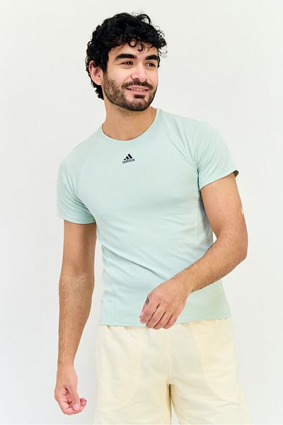 adidas Men Regular Fit Brand Logo Short Sleeves Training T-Shirt, Light Green