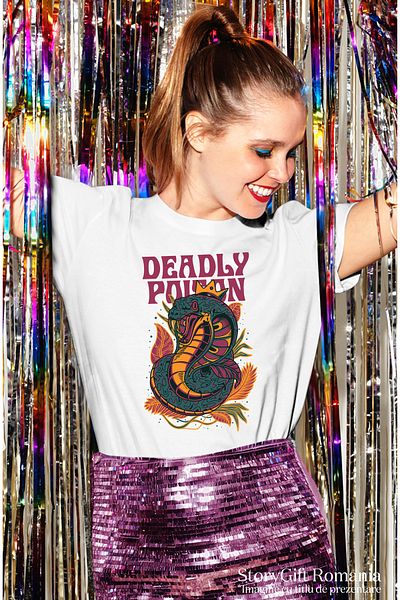 StoryGift Romania Tricou Femei Cu Sarpe Cu Colti Lungi Ascutiti Cobra, Coroana Aurie De rege, Text WHT_S