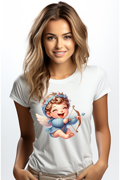 StoryGift Romania Tricou Femei cu un bebelus Cupidon, ilustratie, flanel, ari...