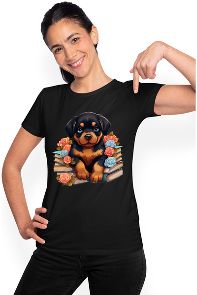StoryGift Romania Tricou Femei cu un catelus Rottweiler care sta pe niste car...