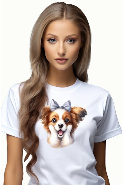 StoryGift Romania Tricou Femei cu o catelusa uimita, ilustratie, socata, funda, labutele duse pe f WHT_L