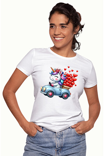 StoryGift Romania Tricou Femei cu un unicorn care conduce o masinuta, ilustra...