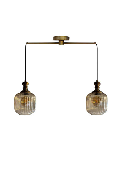 Bamyum İkili Mopa Cam Bal Rengi Metal Çubuk Avize Eskitme Tokmak Başlık Retro Sarkıt Lamba Salon Aydınlatma