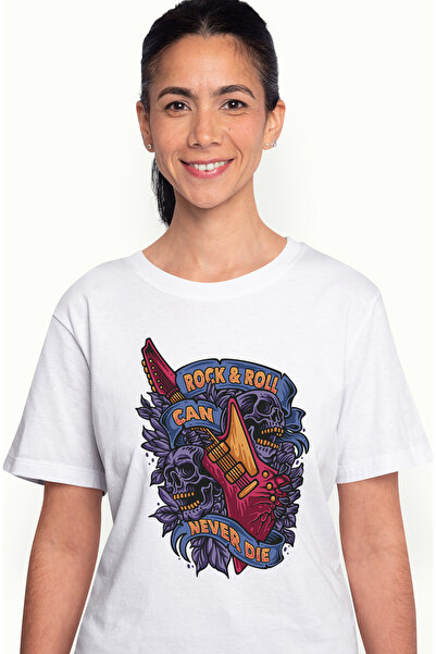 StoryGift Romania Tricou Femei Cu Mesaj In Engleza Rock & Roll Can Never Die,...