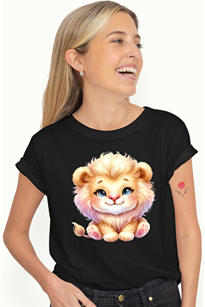 StoryGift Romania Tricou Femei cu un pui de leu vesel, ilustratie, fericire, ...