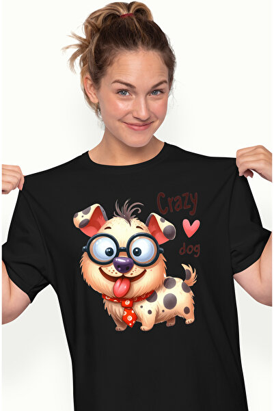 StoryGift Romania Tricou Femei cu un catel nebunatic, privire ciudata, ochela...