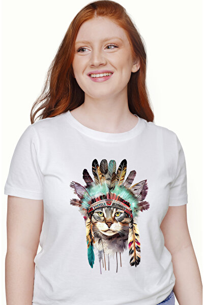 StoryGift Romania Tricou Femei cu o pisica serioasa, ilustratie, obiecte de la indigeni, indieni, WHT_XL