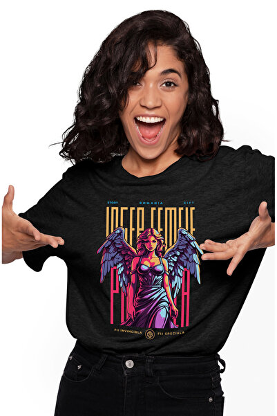 StoryGift Romania Tricou Femei Femeie cu aripi de inger, Mesaj Motivational F...