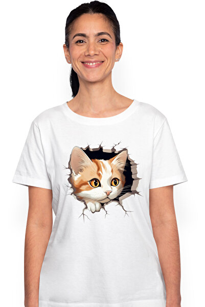 StoryGift Romania Tricou Femei cu o pisicuta surprinsa care scoate capul prin...