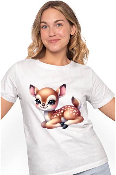 StoryGift Romania Tricou Femei cu o caprioara micuta, ilustratie, vesela, imb...