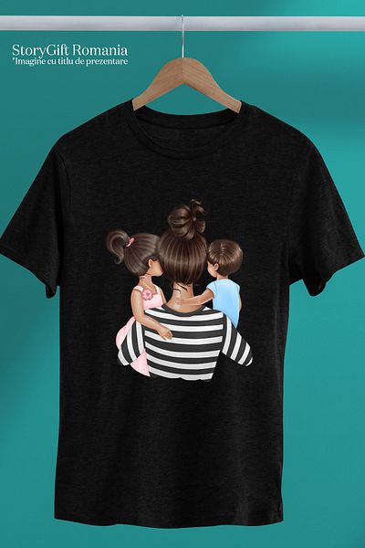 StoryGift Romania Tricou Femei cu mama care isi tine in brate cei 2 copii, fetita, iubire materna, BLK_XS