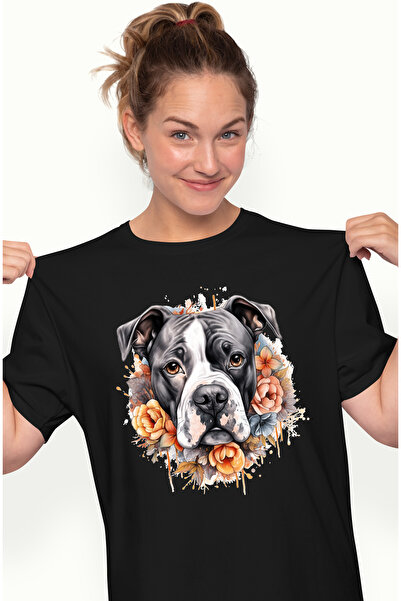 StoryGift Romania Tricou Femei cu un caine Boxer, flori galbene, portocalii, ...