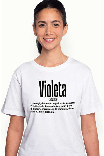 StoryGift Romania Tricou Femei Cu Numele Violeta, si Mesaj Amuzant, Lenesa, M...