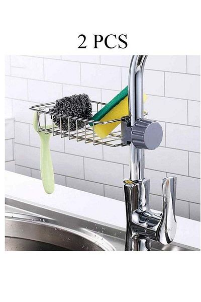 DRAMA HOME Stainless Steel Hanging Sponge Holder for Kitchen Sink Faucet to Organize Sponges and Soap Only for Round Faucet