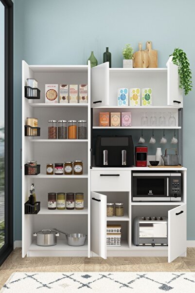 Avmpark Ervin 4 Sele Raflı Tiba Beyaz Airfry Çok Amaçlı Kiler Dolabı 4 Raflı Dolaplı Kahve Köşesi