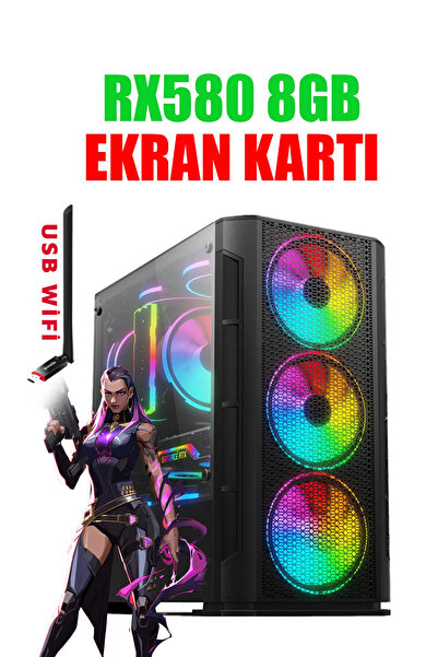 Dmc N182x (PUBG,GTA 5) I5 3470,16GB RAM,500GB HDD,256GB SSD,8GB RX580 Oyuncu Masaüstü Bilgisayar