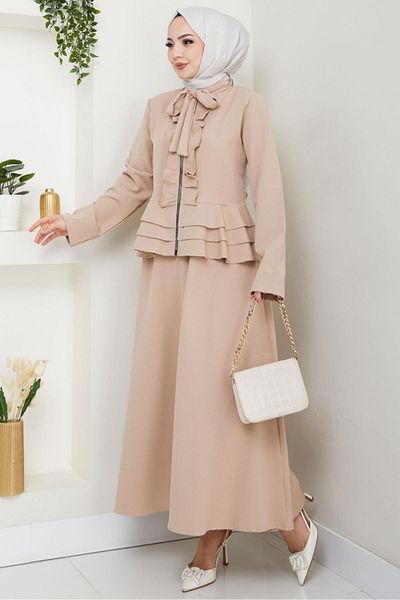 Bestenur Nesla Tunic Φούστα Διπλό Σετ 1418 - Μπεζ