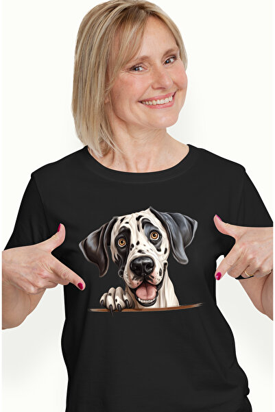 StoryGift Romania Tricou Femei cu un caine jucaus, privire surprinsa, ilustra...