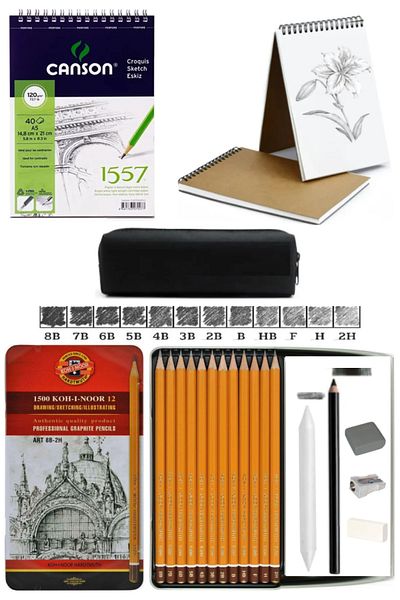 GLANCE Koh-I Noor Graduated Sketch Drawing Pencil Set 8B-2H