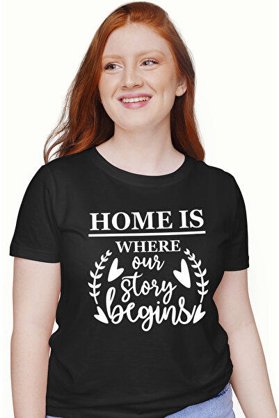 StoryGift Romania Tricou Femei cu inimioare si textul "Acasa este locul in ca...