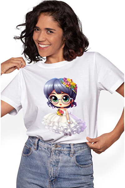 StoryGift Romania Tricou Femei cu o fata vesela la nunta, ilustratie, rochie ...