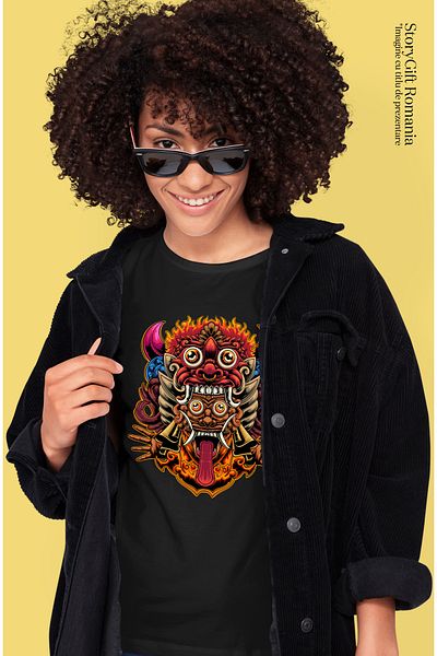 StoryGift Romania Women's T-Shirt With Totem, Mayan, Hands, Demons, Multicolor with Print on the Front, 10 BLK_S