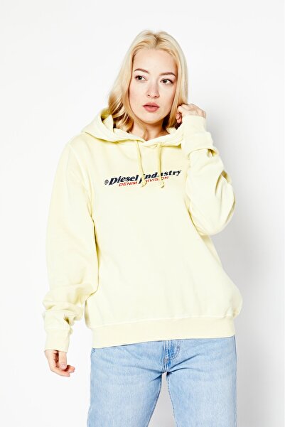 Diesel Women Hood With Drawstring Long Sleeve Brand Logo Sweatshirt, Pale Yellow