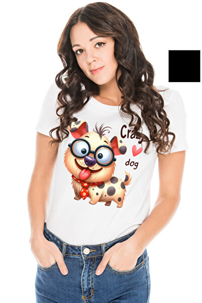 StoryGift Romania Tricou Femei cu un catel nebunatic, privire ciudata, ochela...