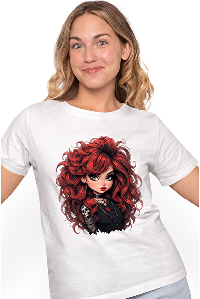 StoryGift Romania Tricou Femei cu o fata roscata draguta, ilustratie, goth, H...