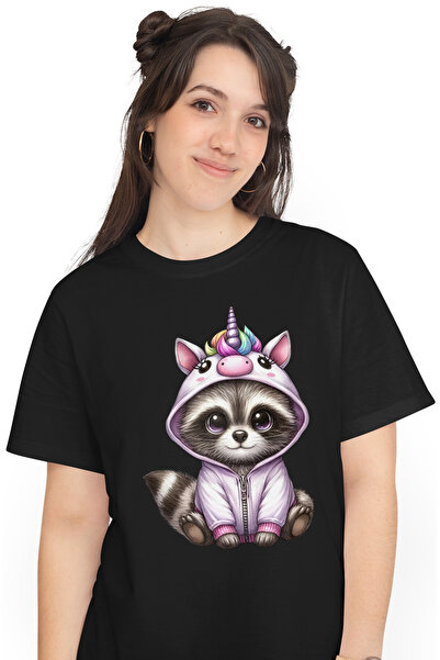 StoryGift Romania Tricou Femei cu un raton in costum de unicorn, ilustratie, ...