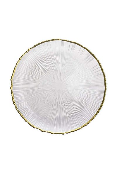 PUFO Farfurie mare elegantă din sticlă aurie pentru desert, aperitive, 33 cm