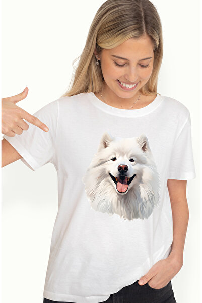 StoryGift Romania Tricou Femei cu un caine alb jucaus, ilustratie, bucuros, c...